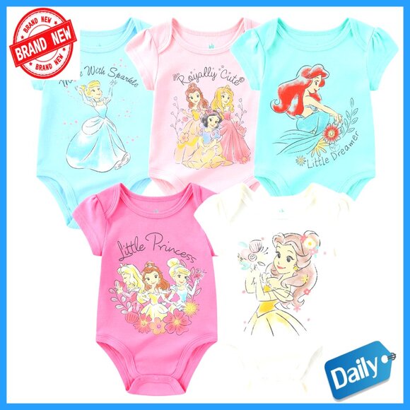 5 Pack Newborn Bodysuits Cotton Polyester Blend Snap Closure